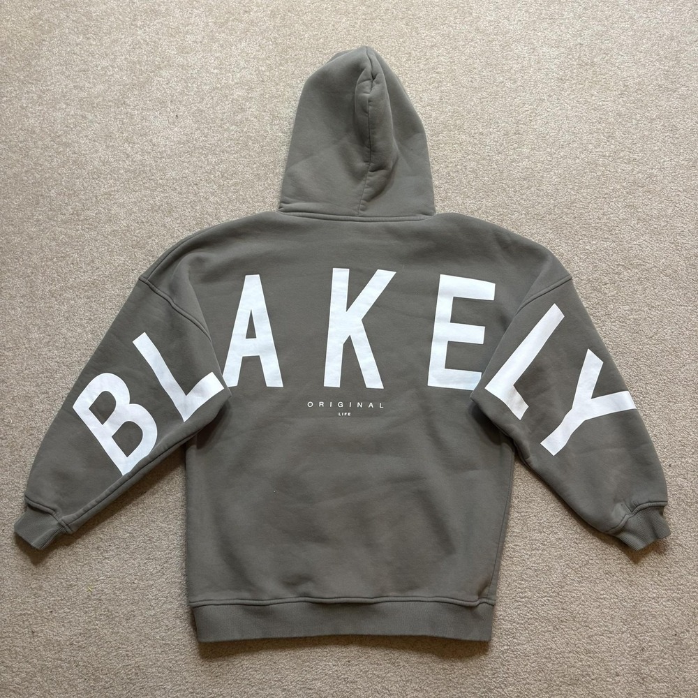 Blakely Hoodie Sweatshirt Mens Medium Green Oversized Logo Pullover Fleece